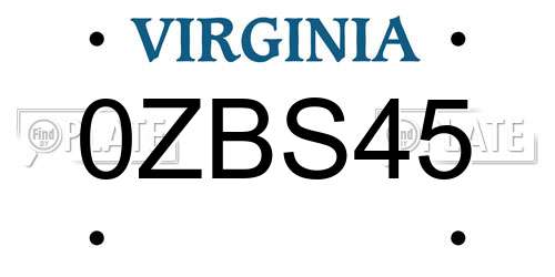 0ZBS45 Virginia License Plate