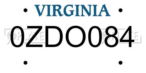 0ZDO084 Virginia License Plate