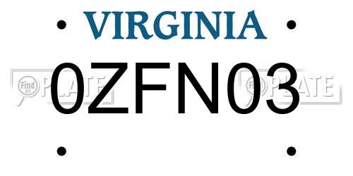 0ZFN03 Virginia License Plate