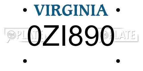 0ZI890 Virginia License Plate