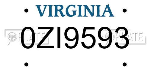 0ZI9593 Virginia License Plate