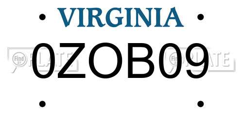 0ZOB09 Virginia License Plate