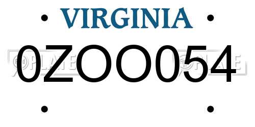 0ZOO054 Virginia License Plate