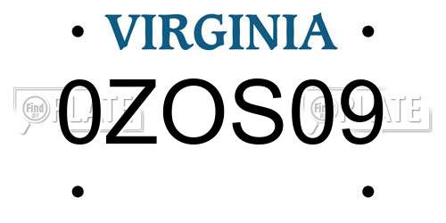 0ZOS09 Virginia License Plate