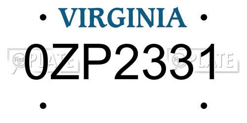 0ZP2331 Virginia License Plate