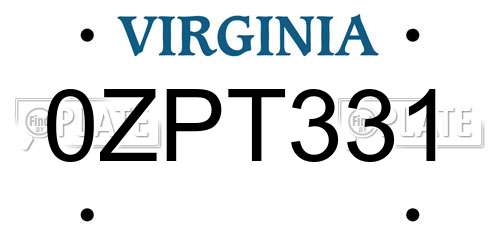0ZPT331 Virginia License Plate