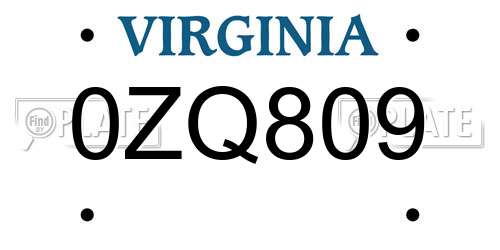 0ZQ809 Virginia License Plate