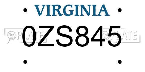 0ZS845 Virginia License Plate