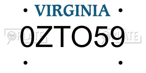 0ZTO59 Virginia License Plate