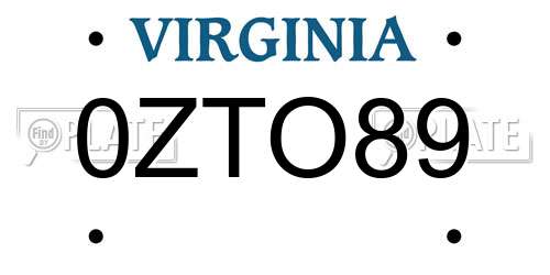 0ZTO89 Virginia License Plate