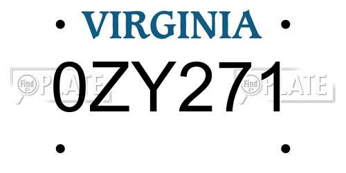 0ZY271 Virginia License Plate