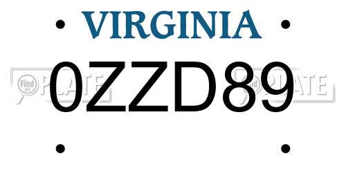 0ZZD89 Virginia License Plate