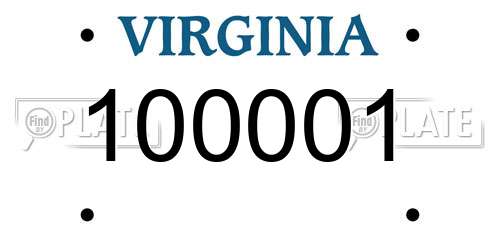 100001 Virginia License Plate