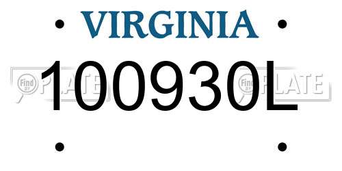 100930L Virginia License Plate