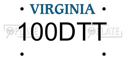100DTT Virginia License Plate