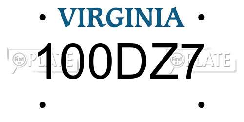 100DZ7 Virginia License Plate