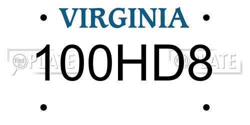 100HD8 Virginia License Plate