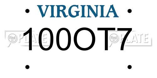 100OT7 Virginia License Plate