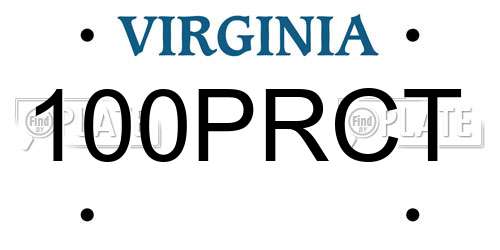100PRCT Virginia License Plate