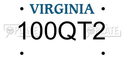 100QT2 Virginia License Plate