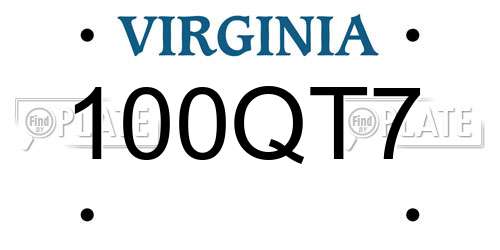 100QT7 Virginia License Plate