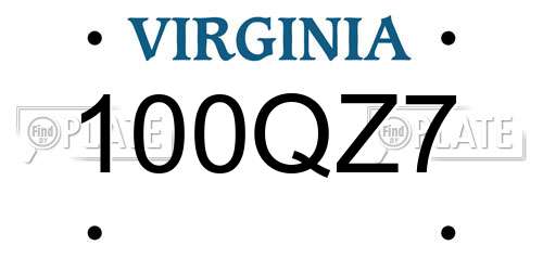 100QZ7 Virginia License Plate