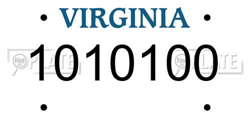 1010100 Virginia License Plate