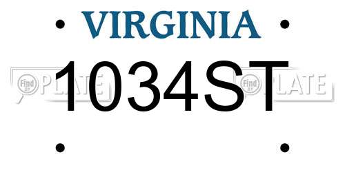1034ST Virginia License Plate