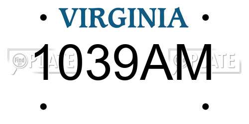 1039AM Virginia License Plate