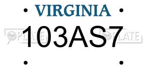 103AS7 Virginia License Plate