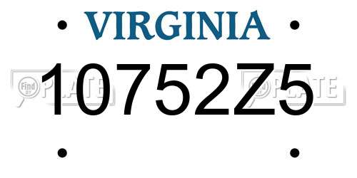 10752Z5 Virginia License Plate