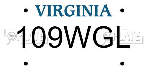 109WGL Virginia License Plate