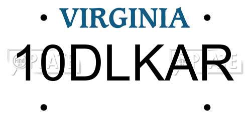 10DLKAR Virginia License Plate