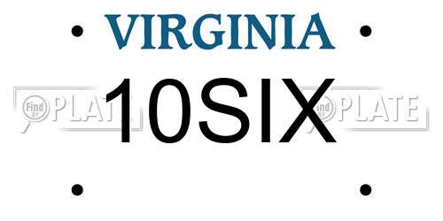 10SIX Virginia License Plate