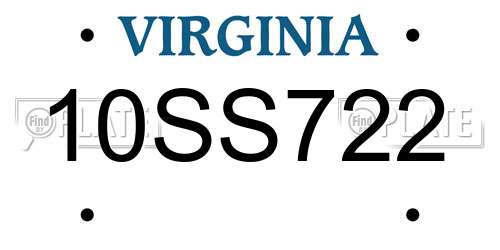 10SS722 Virginia License Plate