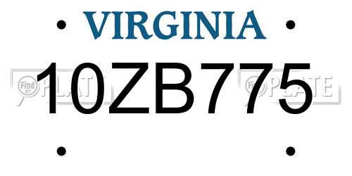 10ZB775 Virginia License Plate