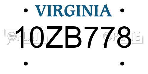 10ZB778 Virginia License Plate