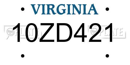 10ZD421 Virginia License Plate