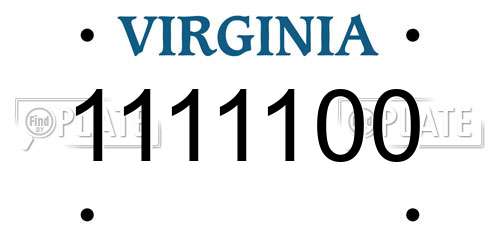 1111100 Virginia License Plate