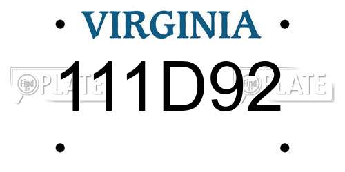 111D92 Virginia License Plate