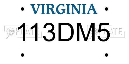113DM5 Virginia License Plate