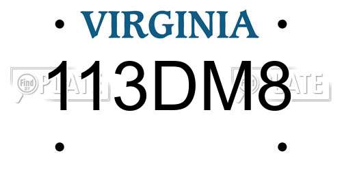 113DM8 Virginia License Plate