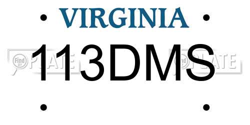 113DMS Virginia License Plate