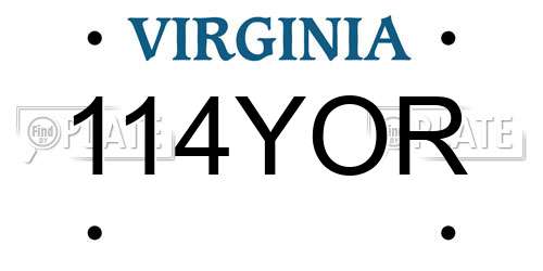 114YOR Virginia License Plate