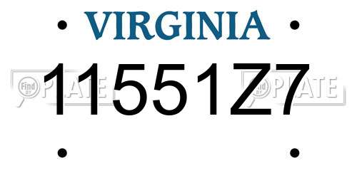 11551Z7 Virginia License Plate