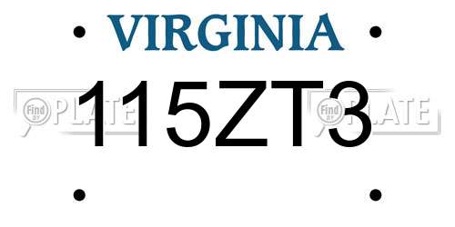115ZT3 Virginia License Plate