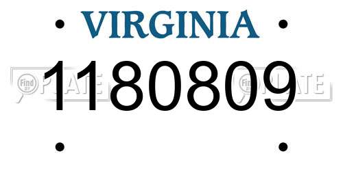 1180809 Virginia License Plate