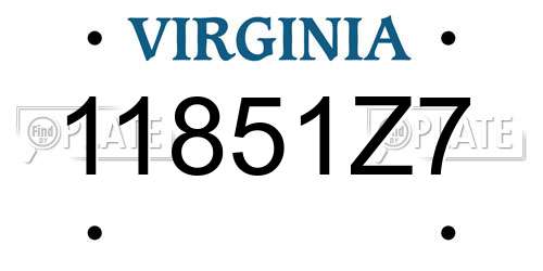 11851Z7 Virginia License Plate