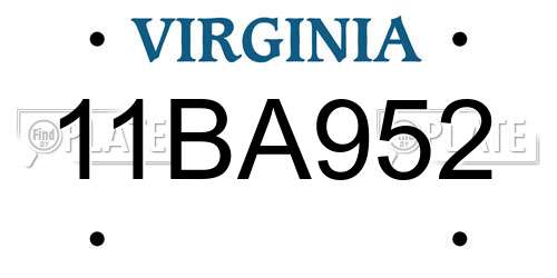 11BA952 Virginia License Plate
