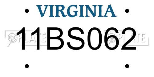 11BS062 Virginia License Plate